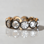 Luxury Jewelry Classic Two Tone Bezel Round Cut White Sapphire Eternity Wedding Bands
