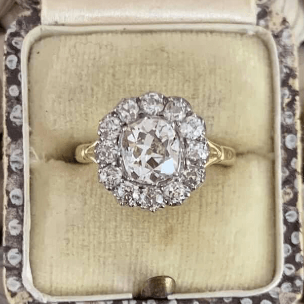 Luxury Jewelry Two Tone Halo Cushion Cut White Sapphire Cluster Engagement Ring