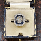 Art Deco Halo Cluster Cushion Cut White Sapphire Engagement Ring