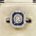 Art Deco Halo Cluster Cushion Cut White Sapphire Engagement Ring