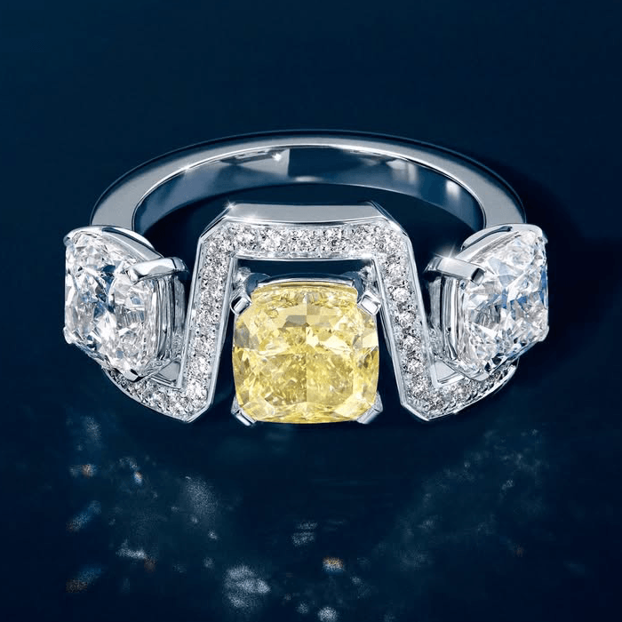 Luxury Jewelry Unique Design Two Tone Radiant Cut Yellow & White Sapphire Wedding Band