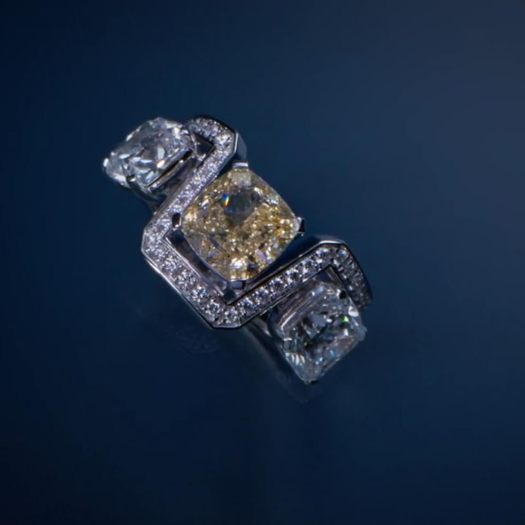 Luxury Jewelry Unique Design Two Tone Radiant Cut Yellow & White Sapphire Wedding Band