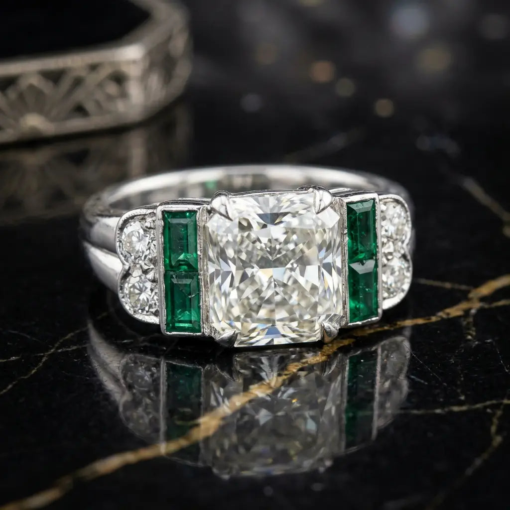 Luxury Jewelry Art Deco Radiant Cut White Sapphire Engagement Rings