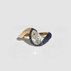Luxury Jewelry Two Tone Unique Design Pave Setting Pear Cut White & Blue Sapphire Engagement Rings