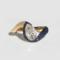 Luxury Jewelry Two Tone Unique Design Pave Setting Pear Cut White & Blue Sapphire Engagement Rings