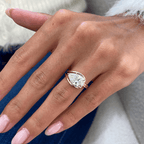 Unique Design Golden Solitaire Split Shank Pear Cut White Sapphire Engagement Rings