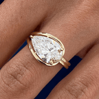 Unique Design Golden Solitaire Split Shank Pear Cut White Sapphire Engagement Rings