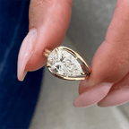 Unique Design Golden Solitaire Split Shank Pear Cut White Sapphire Engagement Rings