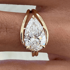 Unique Design Golden Solitaire Split Shank Pear Cut White Sapphire Engagement Rings