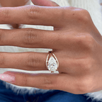 Unique Design Golden Solitaire Split Shank Pear Cut White Sapphire Engagement Rings