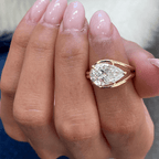 Unique Design Golden Solitaire Split Shank Pear Cut White Sapphire Engagement Rings