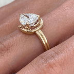 Unique Design Golden Solitaire Split Shank Pear Cut White Sapphire Engagement Rings
