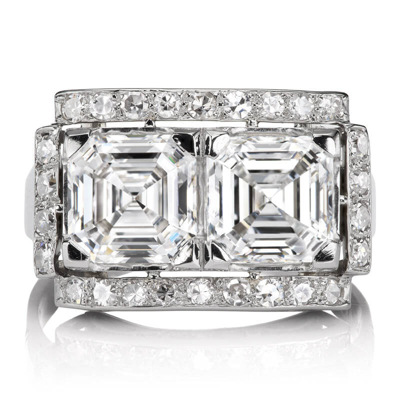 Luxury Jewelry Art Deco Toi et Moi Halo Asscher Cut  White Sapphire Engagement Rings