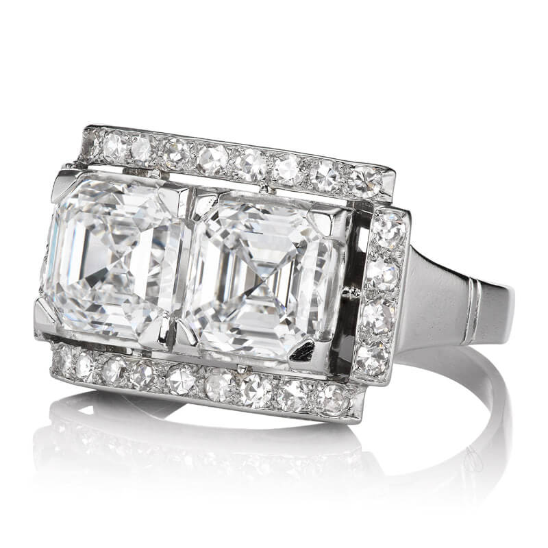 Luxury Jewelry Art Deco Toi et Moi Halo Asscher Cut  White Sapphire Engagement Rings