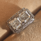 Luxury Jewelry Art Deco Toi et Moi Halo Asscher Cut  White Sapphire Engagement Rings