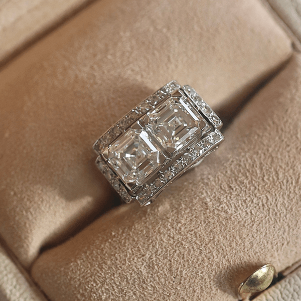 Luxury Jewelry Art Deco Toi et Moi Halo Asscher Cut  White Sapphire Engagement Rings