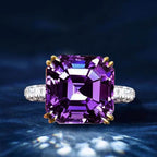 Solitaire Double Prong Two Tone Asscher Cut Amethyst Sapphire Engagement Ring