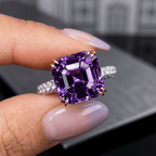 Solitaire Double Prong Two Tone Asscher Cut Amethyst Sapphire Engagement Ring