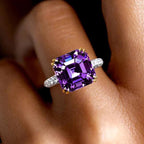 Solitaire Double Prong Two Tone Asscher Cut Amethyst Sapphire Engagement Ring