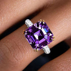 Solitaire Double Prong Two Tone Asscher Cut Amethyst Sapphire Engagement Ring