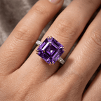 Solitaire Double Prong Two Tone Asscher Cut Amethyst Sapphire Engagement Ring
