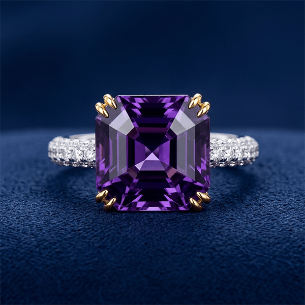 Solitaire Double Prong Two Tone Asscher Cut Amethyst Sapphire Engagement Ring