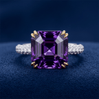Solitaire Double Prong Two Tone Asscher Cut Amethyst Sapphire Engagement Ring