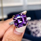 Solitaire Double Prong Two Tone Asscher Cut Amethyst Sapphire Engagement Ring