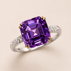 Solitaire Double Prong Two Tone Asscher Cut Amethyst Sapphire Engagement Ring