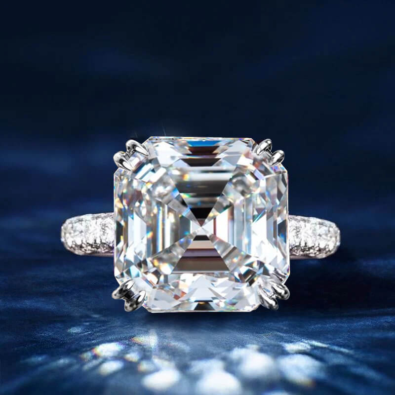 Luxury Jewelry Solitaire Double Prong Two Tone Asscher Cut White Sapphire Engagement Ring