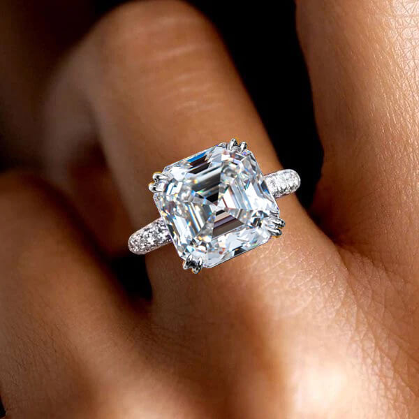 Luxury Jewelry Solitaire Double Prong Two Tone Asscher Cut White Sapphire Engagement Ring