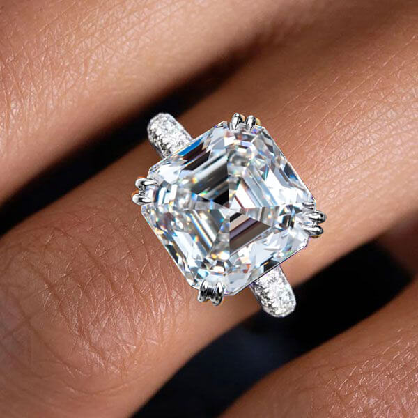 Luxury Jewelry Solitaire Double Prong Two Tone Asscher Cut White Sapphire Engagement Ring