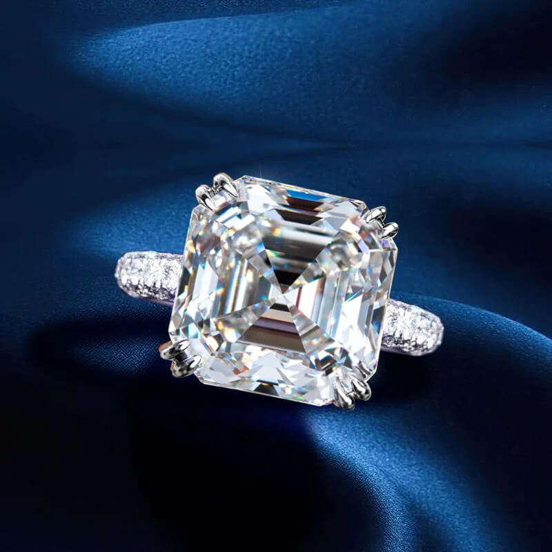Luxury Jewelry Solitaire Double Prong Two Tone Asscher Cut White Sapphire Engagement Ring