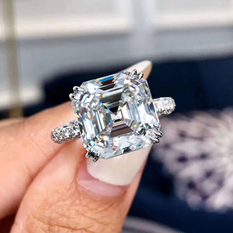 Luxury Jewelry Solitaire Double Prong Two Tone Asscher Cut White Sapphire Engagement Ring