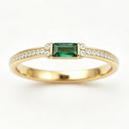 Classic Golden Baguette Cut Emerald & White Sapphire Engagement Ring