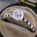 Luxury Jewelry Classic Asscher Cut White & Blue Sapphire Engagement Rings