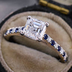 Luxury Jewelry Classic Asscher Cut White & Blue Sapphire Engagement Rings