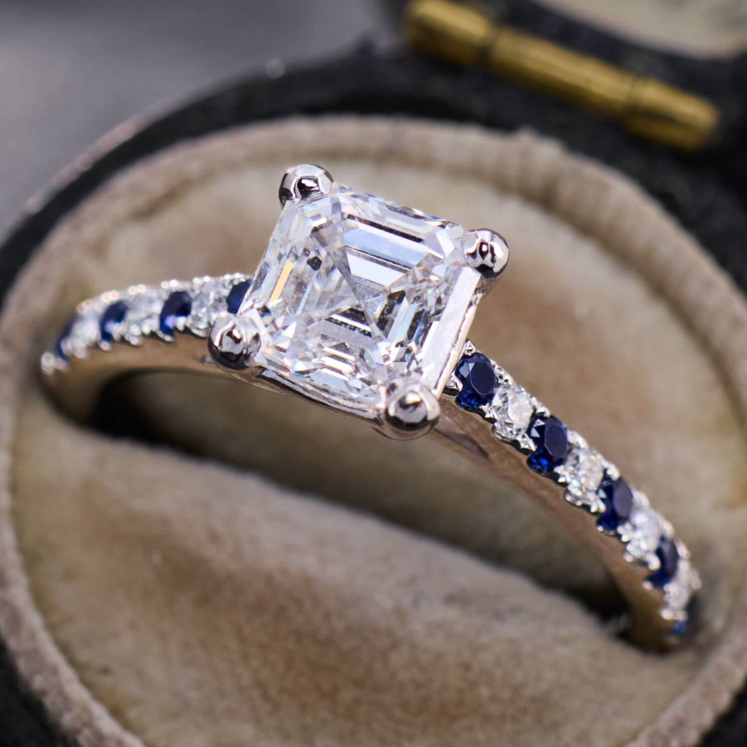 Luxury Jewelry Classic Asscher Cut White & Blue Sapphire Engagement Rings