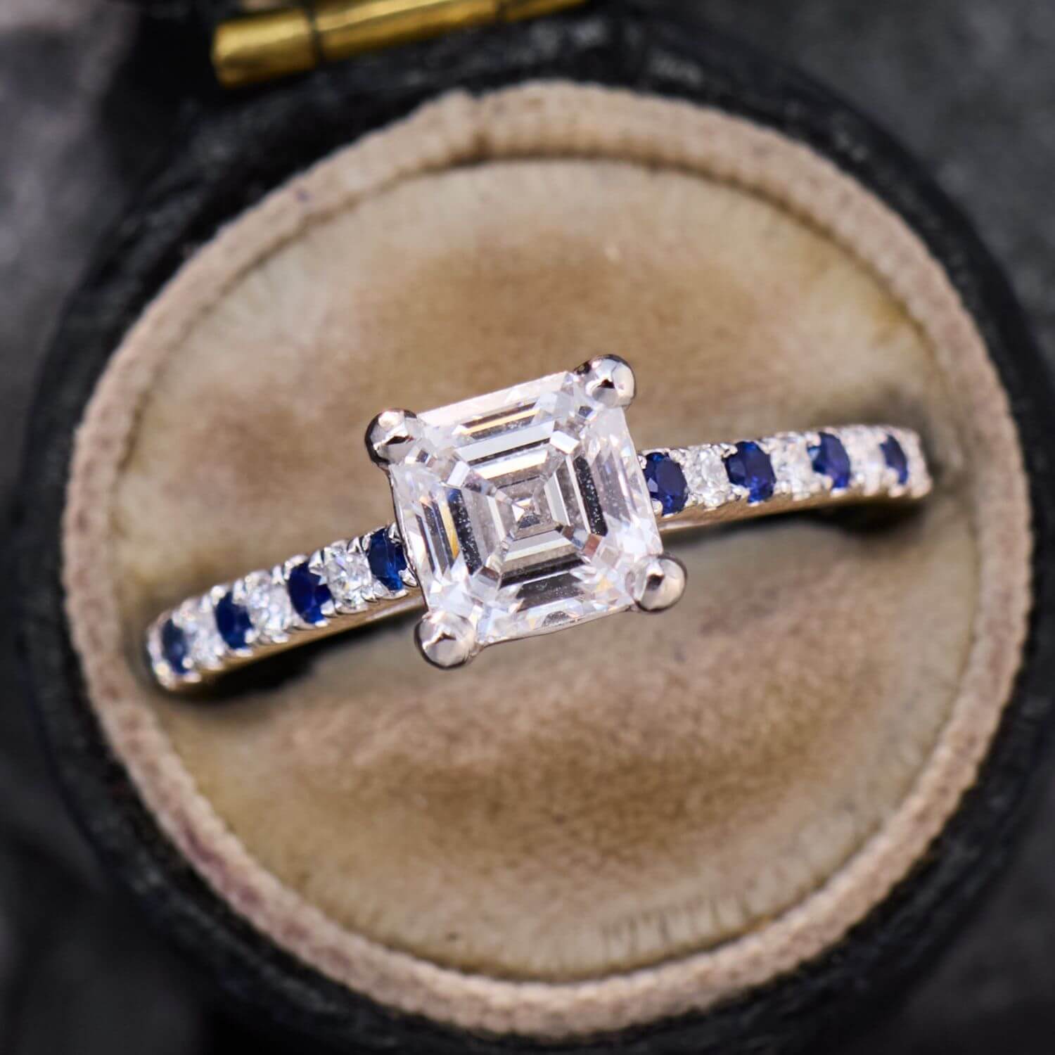Luxury Jewelry Classic Asscher Cut White & Blue Sapphire Engagement Rings
