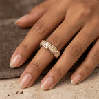 Classic Bezel Yellow Gold Cushion Cut Canary Sapphire Half Eternity Wedding Band For Women