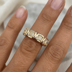 Classic Bezel Yellow Gold Cushion Cut Canary Sapphire Half Eternity Wedding Band For Women