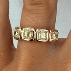 Half Eternity Golden Bezel Cushion Cut Yellow Sapphire Wedding Band