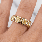 Classic Bezel Yellow Gold Cushion Cut Canary Sapphire Half Eternity Wedding Band For Women