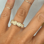 Half Eternity Golden Bezel Cushion Cut Yellow Sapphire Wedding Band
