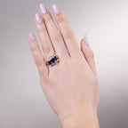 Luxury Jewelry Golden Half Halo Oval Cut Blue Sapphire Engagement Rings