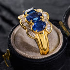 Luxury Jewelry Golden Half Halo Oval Cut Blue Sapphire Engagement Rings