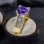 Luxury Jewelry Golden Pave Setting Asscher Cut Amethyst & White Sapphire Engagement Rings