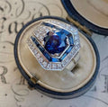 Luxury Jewelry Art Deco Double Halo Round Cut Blue Sapphire Engagement Rings