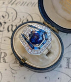 Luxury Jewelry Art Deco Double Halo Round Cut Blue Sapphire Engagement Rings