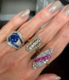 Luxury Jewelry Art Deco Double Halo Round Cut Blue Sapphire Engagement Rings